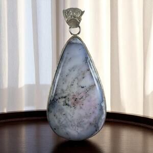 Dendritic Agate Teardrop Pendant Sterling Silver 2" Natural Gemstone
